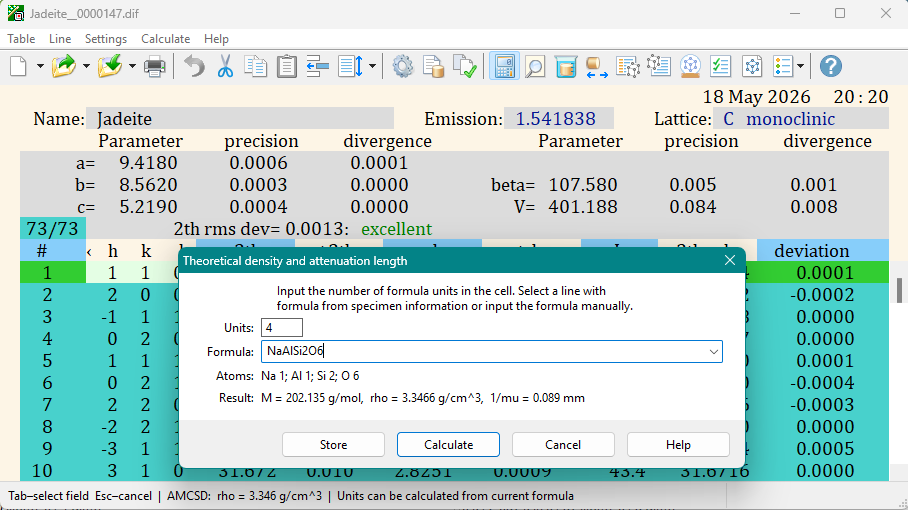 Calculation of rho and 1/mu in jadeite Calculation of rho and 1/mu in jadeite
